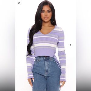 Fashion Nova Fatima Striped Sweater Top in Lavender Combo. Size L